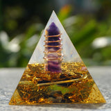 Orgone Pyramid~Amethyst Fluorite Crystal Orgone Pyramid 60mm Energy Healing Handmade Orgonite