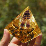 Orgone Pyramid~Amethyst Fluorite Crystal Orgone Pyramid 60mm Energy Healing Handmade Orgonite