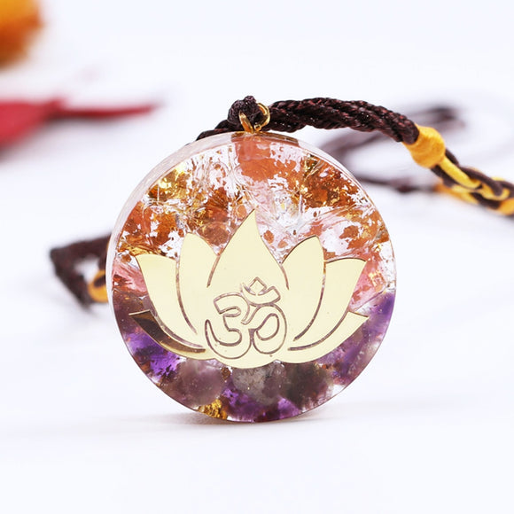Orgonite® Pendant -Amethystine Orgone Pendant Lotus Energy Orgonite  Necklace Pink Crystal Healing Resin Jewelry