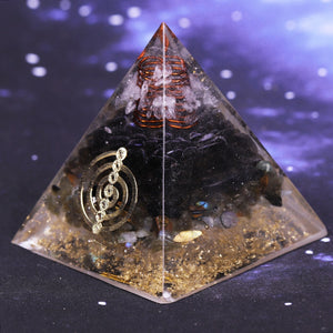 REIKI PYRAMID~Black Orgonite Pyramid Muladhara Chakra Obsidian Natural Crystal Labradorite Repel Evil Spirits Pyramid Decoration