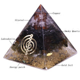 REIKI PYRAMID~Black Orgonite Pyramid Muladhara Chakra Obsidian Natural Crystal Labradorite Repel Evil Spirits Pyramid Decoration