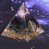 REIKI PYRAMID~Black Orgonite Pyramid Muladhara Chakra Obsidian Natural Crystal Labradorite Repel Evil Spirits Pyramid Decoration