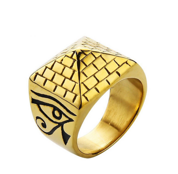 Men' Punk Egyptian Pyramid Ring Fashion Hip hop Jewelry The Eye of Horus Rings