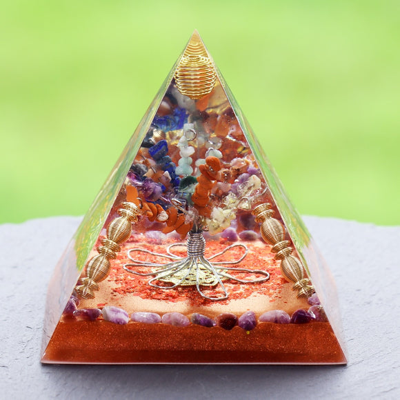 Reiki Pyramid~Chakra Orgonite Pyramid Natural Stone Reiki Healing Energy Tree Of Life Orgonite Resin Decorative