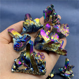 Crystal Healing~Crystal Cluster Reiki Natural Quartz Electroplating Rainbows Aura Titanium  Gifts Desktop Ornament Mineral Specimen stone  1pc