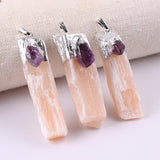 Crystal Healing~Crystals Stones orange Wrapped Raw Selenite Stick Wand Stone Fashion Pendant Couple Decoration DIY Gift