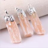 Crystal Healing~Crystals Stones orange Wrapped Raw Selenite Stick Wand Stone Fashion Pendant Couple Decoration DIY Gift