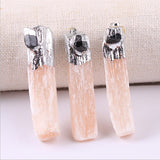 Crystal Healing~Crystals Stones orange Wrapped Raw Selenite Stick Wand Stone Fashion Pendant Couple Decoration DIY Gift