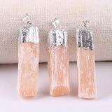 Crystal Healing~Crystals Stones orange Wrapped Raw Selenite Stick Wand Stone Fashion Pendant Couple Decoration DIY Gift