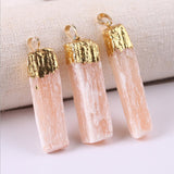 Crystal Healing~Crystals Stones orange Wrapped Raw Selenite Stick Wand Stone Fashion Pendant Couple Decoration DIY Gift