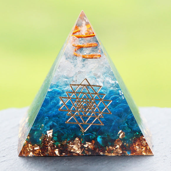 Reiki Pyramid~Energy Orgonite Pyramid Blue Glass Gravel Healing Crystals Reiki Chakra Orgone Multiplier Pyramids Fengshui Home Decor