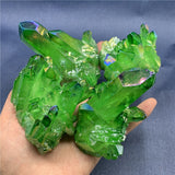 Crystal Healing~Green Aura angel crystal cluster natural Titanium coating gemstone quartz cluster Healing home decor  1pc