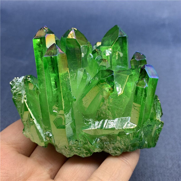 Crystal Healing~Green Aura angel crystal cluster natural Titanium coating gemstone quartz cluster Healing home decor  1pc