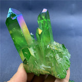 Crystal Healing~Green Aura angel crystal cluster natural Titanium coating gemstone quartz cluster Healing home decor  1pc