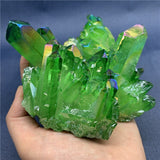 Crystal Healing~Green Aura angel crystal cluster natural Titanium coating gemstone quartz cluster Healing home decor  1pc