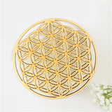 Flower of life energy mat wood slice base of purification crystals healing disc as coaster for home wall decor wood wedding sign