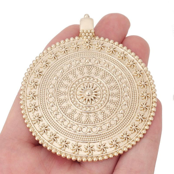 1 x Genuine Gold Plated Large Bohemia Boho Medallion Round Charms Pendants for Necklace Jewelry Making Accessories 76x65mm - Avsso