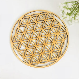 Flower of life energy mat wood slice base of purification crystals healing disc as coaster for home wall decor wood wedding sign