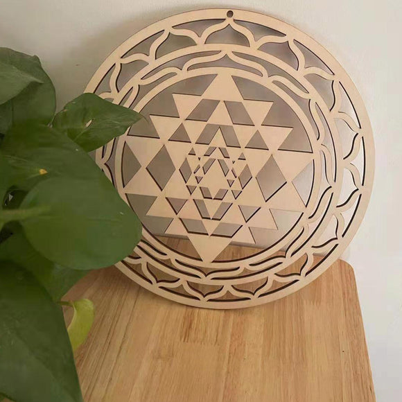 Sacred Geometry Flower of Life Energy Mat Wood Slice Base of Purification Crystals Healing Disc as Coaster for Home Wall Decor