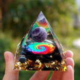 Orgone Pyramid~HANDMADE Amethyst Crystal Sphere Orgone With Obsidian Crystal Pyramid 60MM