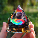 Orgone Pyramid~HANDMADE Amethyst Crystal Sphere Orgone With Obsidian Crystal Pyramid 60MM