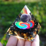 Orgone Pyramid~HANDMADE Amethyst Crystal Sphere Orgone With Obsidian Crystal Pyramid 60MM