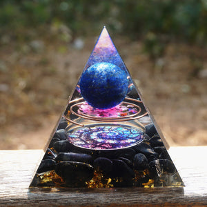 Orgone Pyramid~HANDMADE LAPIS LAZULI SPHERE OBSIDIAN ORGONE PYRAMID 60MM