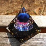 Orgone Pyramid~HANDMADE LAPIS LAZULI SPHERE OBSIDIAN ORGONE PYRAMID 60MM