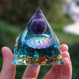 Orgone Pyramid~HANDMADE OHM AMETHYST SPHERE BLUE QUARTZ ORGONE PYRAMID 60MM