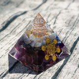 Orgone Pyramid~Handmade 60MM Orgone Pyramid Clear White Crystal With Lapis Lazuli,Amethyst Fluorite Energy Symbol Sticker