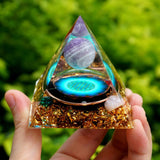 Orgone Pyramid~Handmade Amethyst Crystal Sphere Orgone Pyramid with Obsidian Red Rose Blue Quartz Copper Energy Healing Orgonite Collection