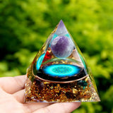 Orgone Pyramid~Handmade Amethyst Crystal Sphere Orgone Pyramid with Obsidian Red Rose Blue Quartz Copper Energy Healing Orgonite Collection