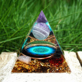 Orgone Pyramid~Handmade Amethyst Crystal Sphere Orgone Pyramid with Obsidian Red Rose Blue Quartz Copper Energy Healing Orgonite Collection