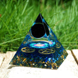 Orgone Pyramid~Handmade Obsidian Crystal Sphere Orgone Pyramid with Blue Quartz Gear Stunning Energy Healing Chakra Reiki Orgonite