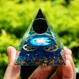 Orgone Pyramid~Handmade Obsidian Crystal Sphere Orgone Pyramid with Blue Quartz Gear Stunning Energy Healing Chakra Reiki Orgonite