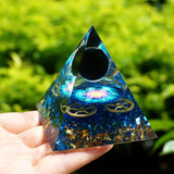 Orgone Pyramid~Handmade Obsidian Crystal Sphere Orgone Pyramid with Blue Quartz Gear Stunning Energy Healing Chakra Reiki Orgonite