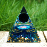 Orgone Pyramid~Handmade Obsidian Crystal Sphere Orgone Pyramid with Blue Quartz Gear Stunning Energy Healing Chakra Reiki Orgonite