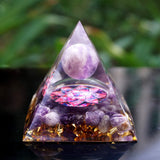 Orgone Pyramid~Handmade Orgonite Pyramid 60mm Amethyst Crystal Sphere With Amethyst Natural Cristal Stone Orgone Energy Healing Orgone