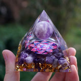 Orgone Pyramid~Handmade Orgonite Pyramid 60mm Amethyst Crystal Sphere With Amethyst Natural Cristal Stone Orgone Energy Healing Orgone