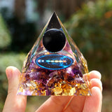 Orgone Pyramid~Handmade Orgonite Pyramid 60mm Obsidian Crystal Sphere & Amethyst Natural Quartz Crystal Orgone Energy Healing Reiki Chakra