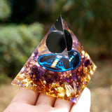 Orgone Pyramid~Handmade Orgonite Pyramid 60mm Obsidian Crystal Sphere & Amethyst Natural Quartz Crystal Orgone Energy Healing Reiki Chakra