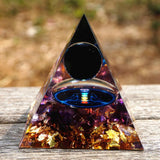 Orgone Pyramid~Handmade Orgonite Pyramid 60mm Obsidian Crystal Sphere & Amethyst Natural Quartz Crystal Orgone Energy Healing Reiki Chakra