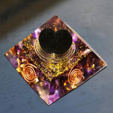 Orgone Pyramid~Handmade Orgonite Pyramid 60mm Obsidian Crystal Sphere & Amethyst Quartz Reiki Energy Healing Orgone Pyramide