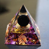 Orgone Pyramid~Handmade Orgonite Pyramid 60mm Obsidian Crystal Sphere & Amethyst Quartz Reiki Energy Healing Orgone Pyramide