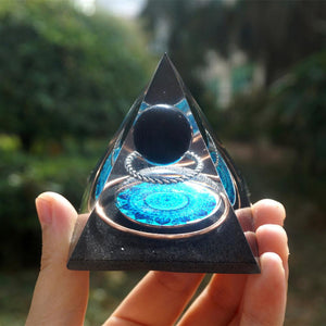 Orgone Pyramid~Handmade Orgonite Pyramid 60mm Obsidian Crystal Sphere With Energy Copper Circle PTSD Orgone Accumulator Orgone