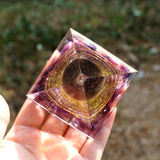 Orgone Pyramid~Handmade Orgonite Pyramid 60mm Smoky Crystal Sphere With Amethyst Reiki Energy Healing Meditation Orgone