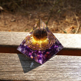 Orgone Pyramid~Handmade Orgonite Pyramid 60mm Smoky Crystal Sphere With Amethyst Reiki Energy Healing Meditation Orgone