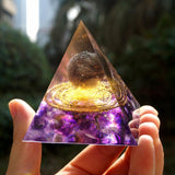 Orgone Pyramid~Handmade Orgonite Pyramid 60mm Smoky Crystal Sphere With Amethyst Reiki Energy Healing Meditation Orgone