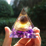 Orgone Pyramid~Handmade Orgonite Pyramid 60mm Smoky Crystal Sphere With Amethyst Reiki Energy Healing Meditation Orgone