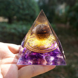 Orgone Pyramid~Handmade Orgonite Pyramid 60mm Smoky Crystal Sphere With Amethyst Reiki Energy Healing Meditation Orgone